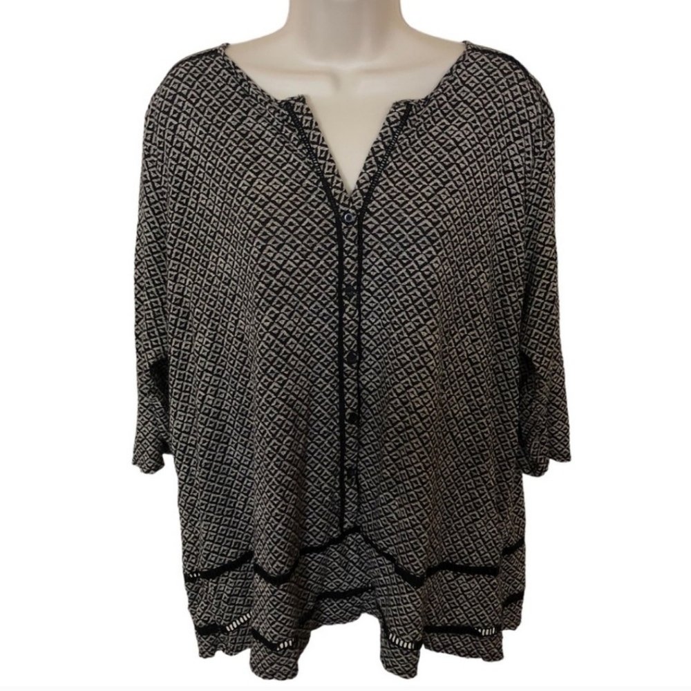 LUCKY BRAND BUTTON FRONT LINEN MIX TOP